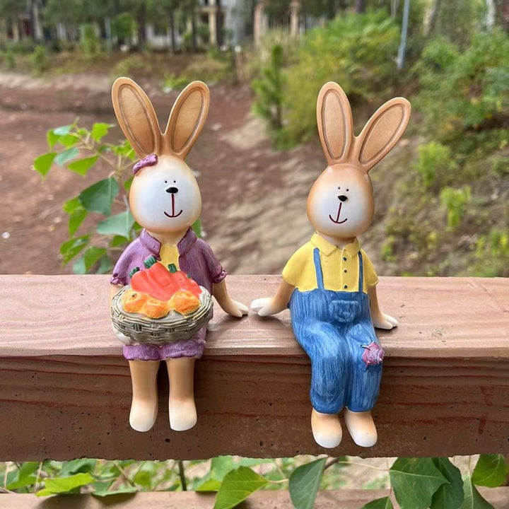 Rabbit Couple Resin Figurines for Whimsical Home Decor