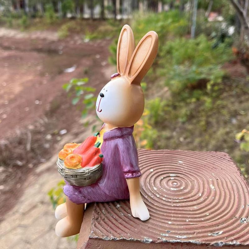 Rabbit Couple Resin Figurines for Whimsical Home Decor