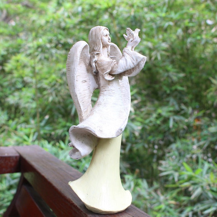 Angel Garden Statue with Dove, Resin Outdoor Decor