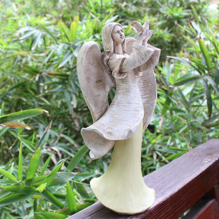 Angel Garden Statue with Dove, Resin Outdoor Decor