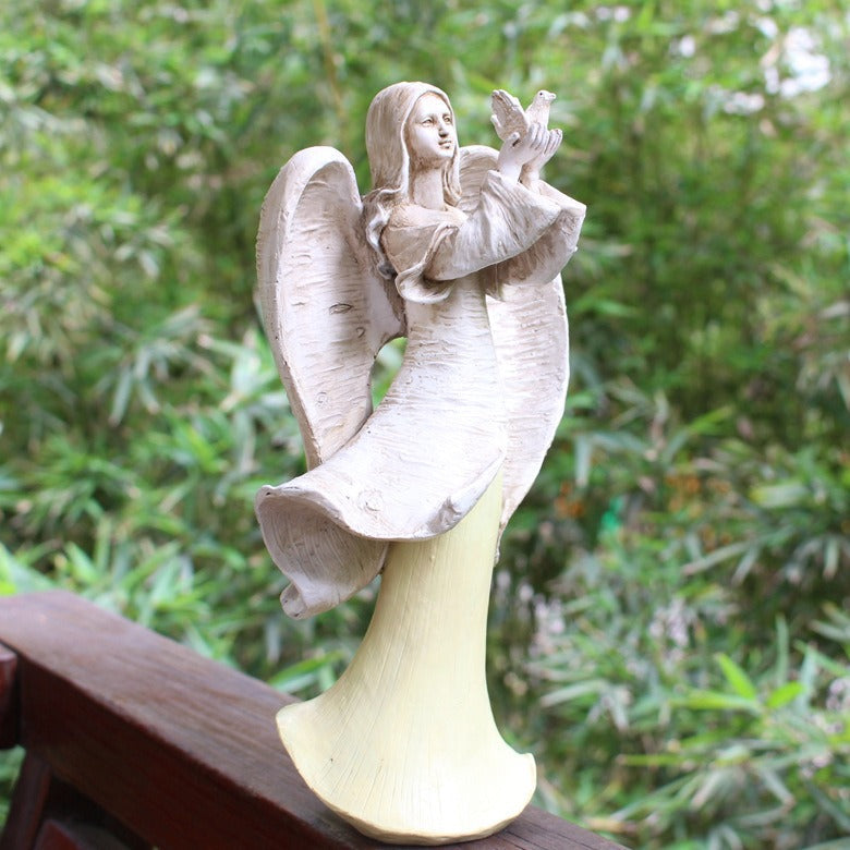 Angel Garden Statue with Dove, Resin Outdoor Decor