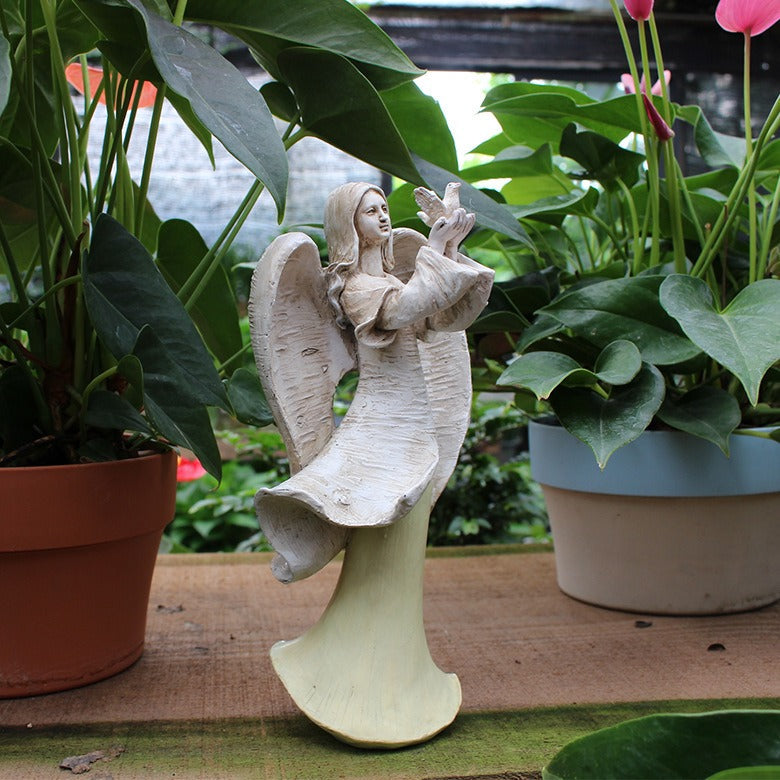 Angel Garden Statue with Dove, Resin Outdoor Decor