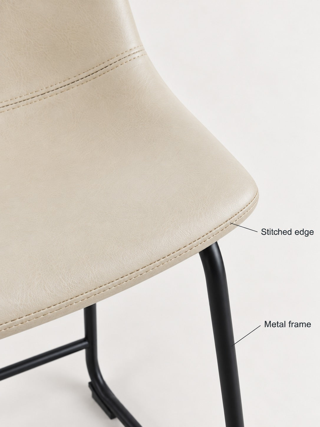 Cream Faux Leather Counter Stools Set of 2 with Metal Base