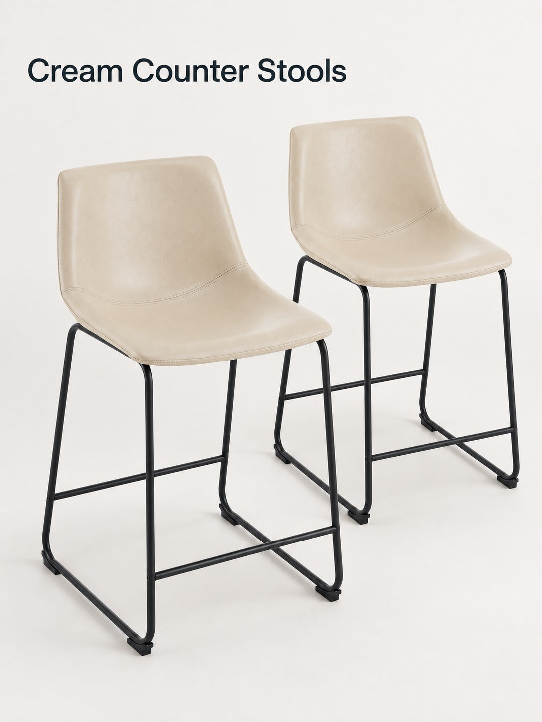 Cream Faux Leather Counter Stools Set of 2 with Metal Base