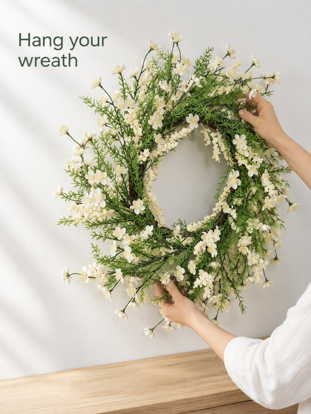 Cream Plum Blossom Wreath for Door or Wall, 30 Inch
