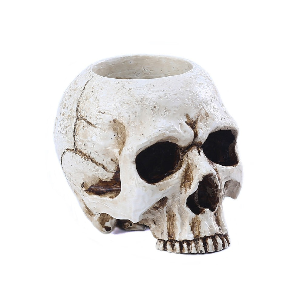 Antique Skull Candle Holder for Gothic Tabletop Decor
