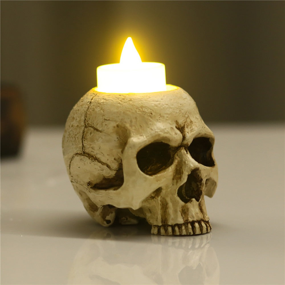 Antique Skull Candle Holder for Gothic Tabletop Decor