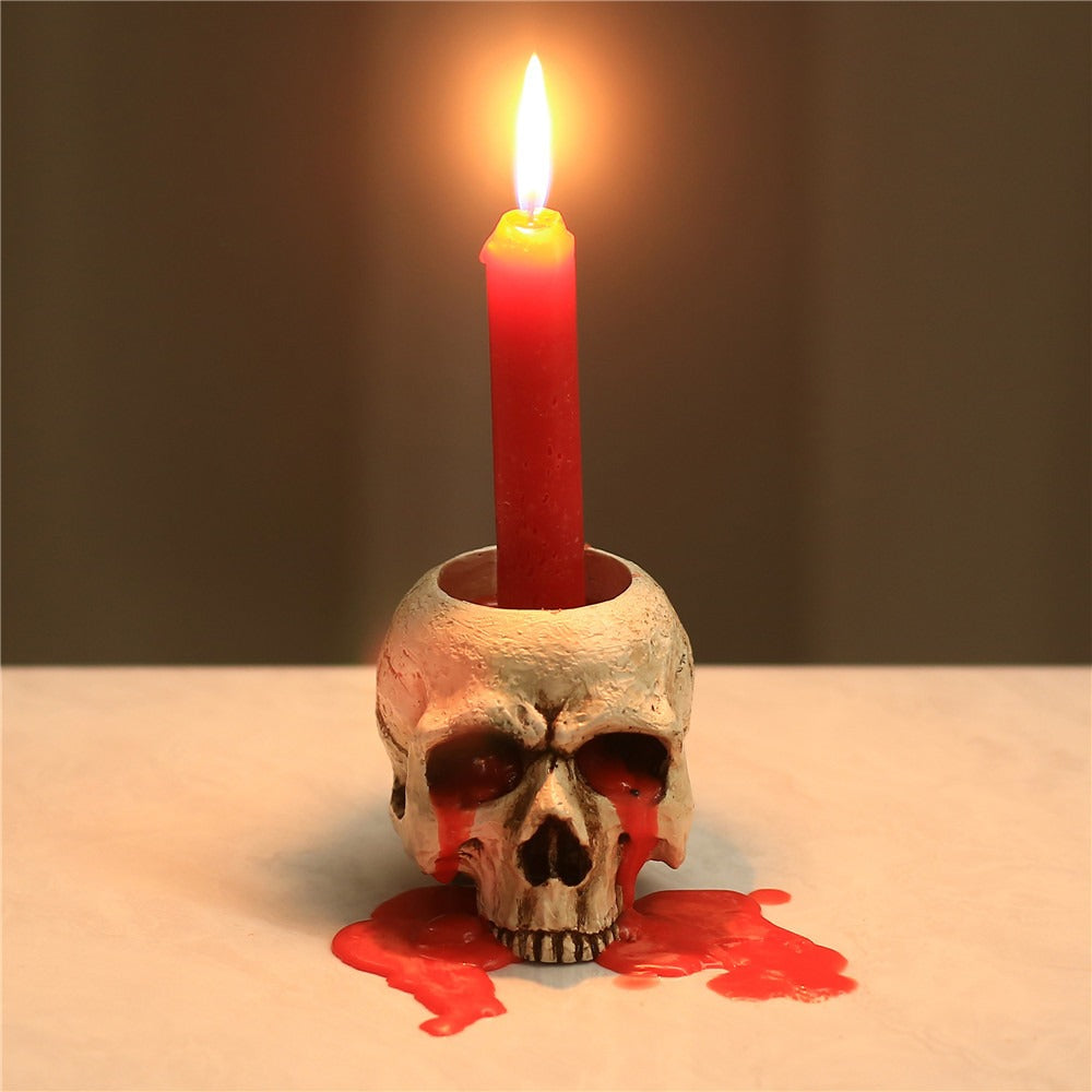Antique Skull Candle Holder for Gothic Tabletop Decor