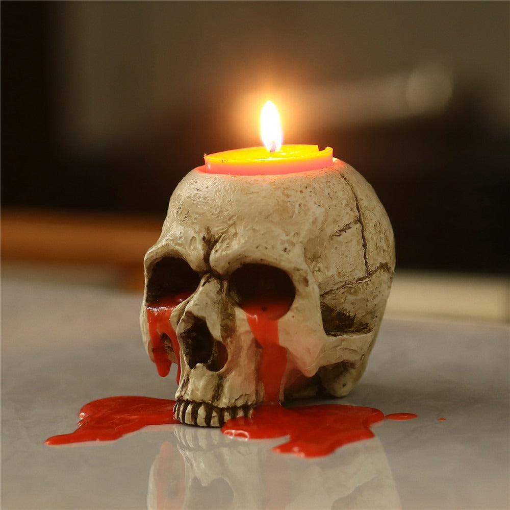 Antique Skull Candle Holder for Gothic Tabletop Decor