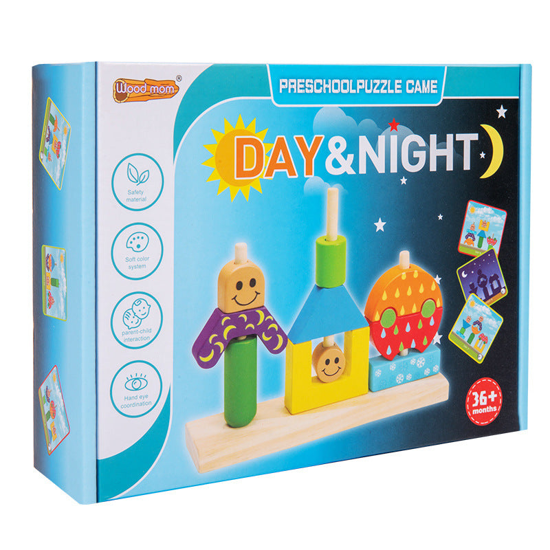 Day & Night Wooden Preschool Puzzle Board Game Set