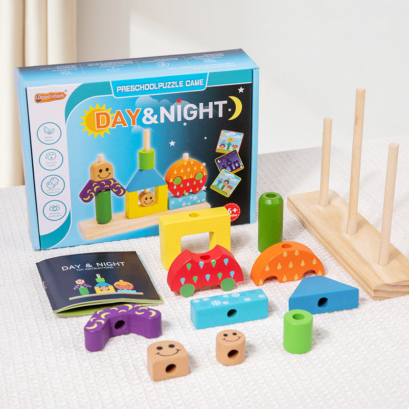 Day & Night Wooden Preschool Puzzle Board Game Set