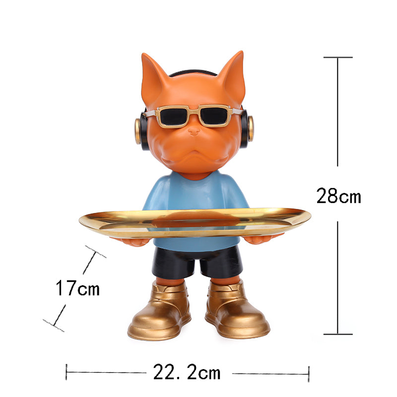 Bulldog Key Tray Sculpture with Sunglasses Décor