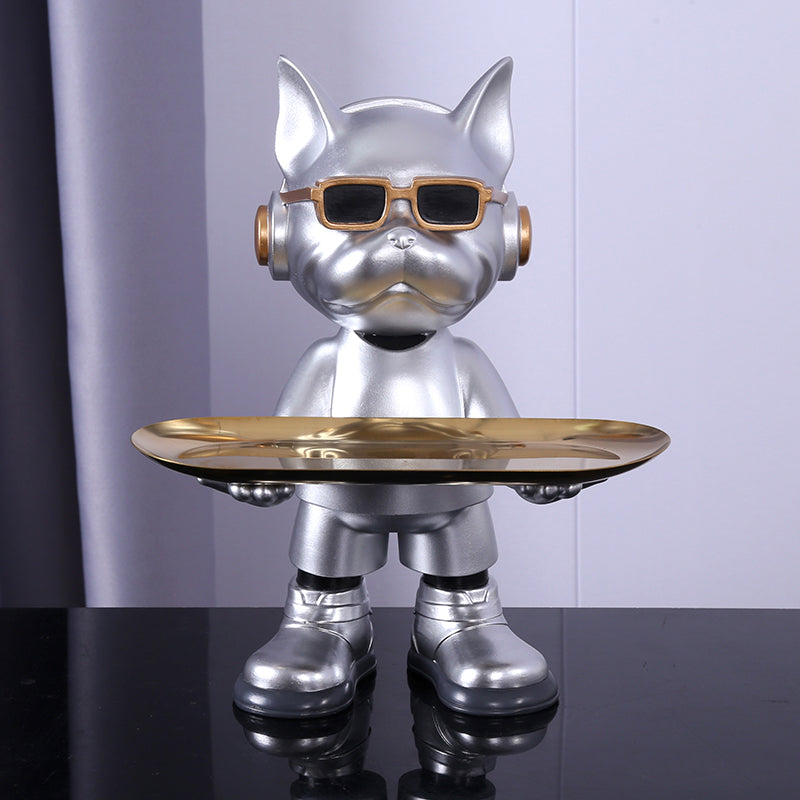 Bulldog Key Tray Sculpture with Sunglasses Décor