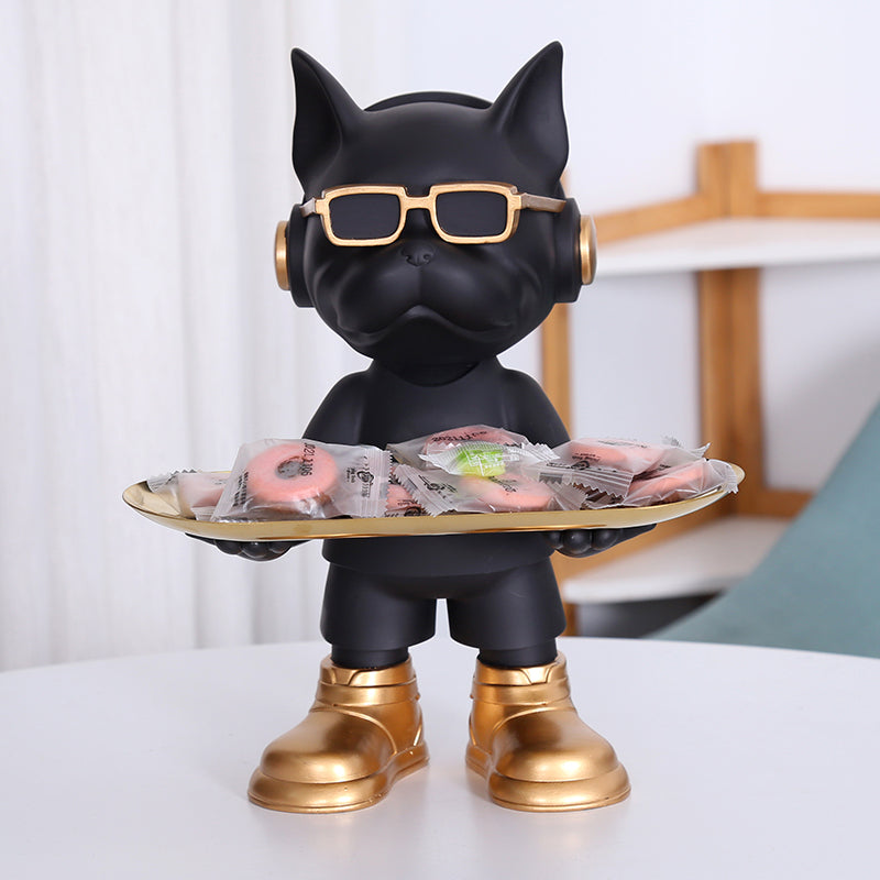 Bulldog Key Tray Sculpture with Sunglasses Décor