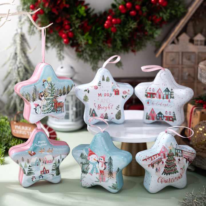 Christmas Star Candy Box Tin with Hanging Ornament