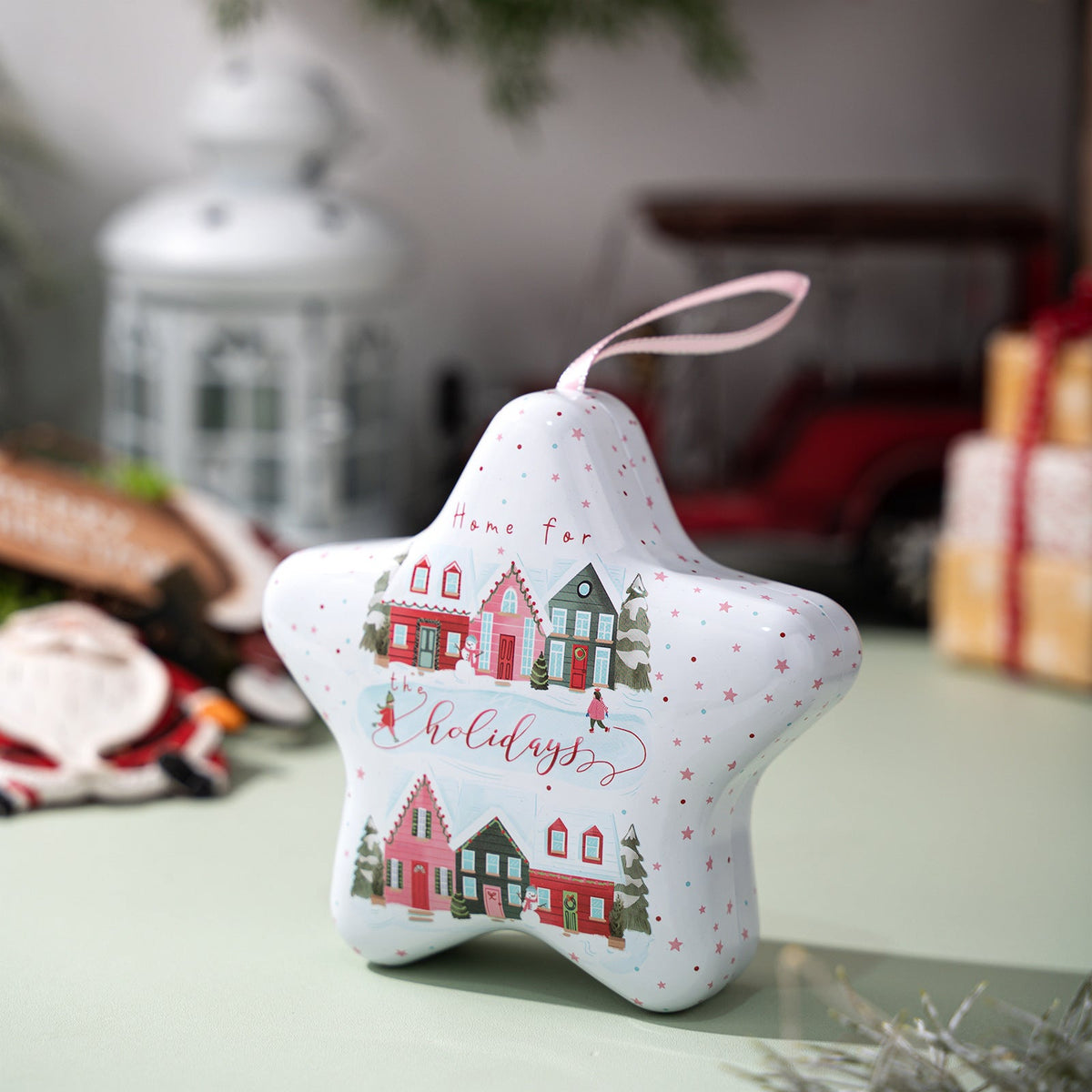 Christmas Star Candy Box Tin with Hanging Ornament