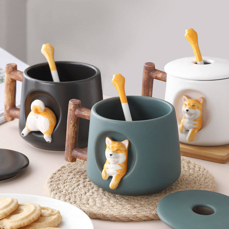 Shiba Inu Ceramic Mug With Lid and Spoon