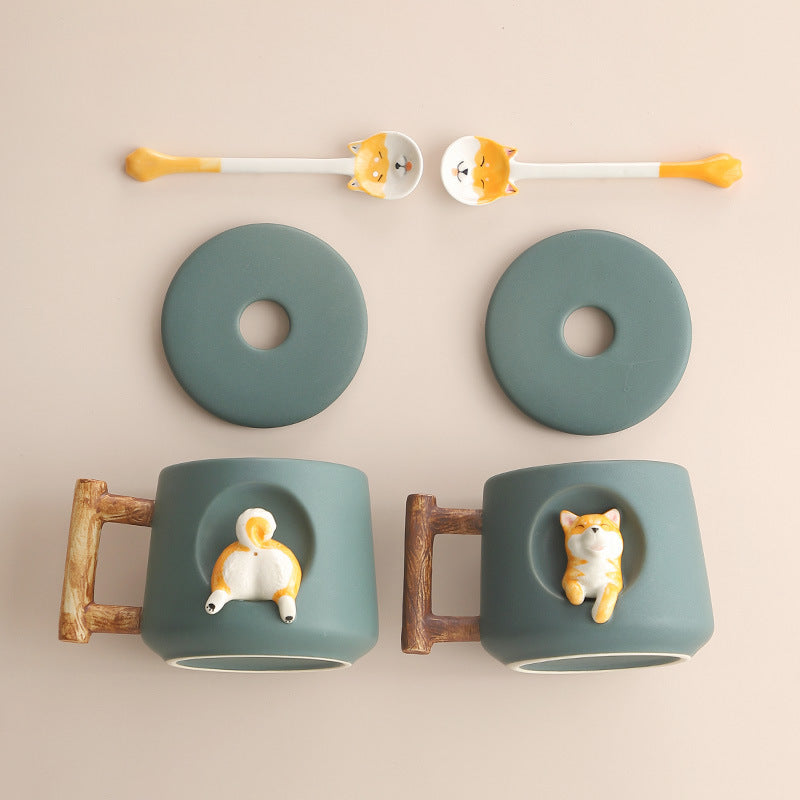 Shiba Inu Ceramic Mug With Lid and Spoon