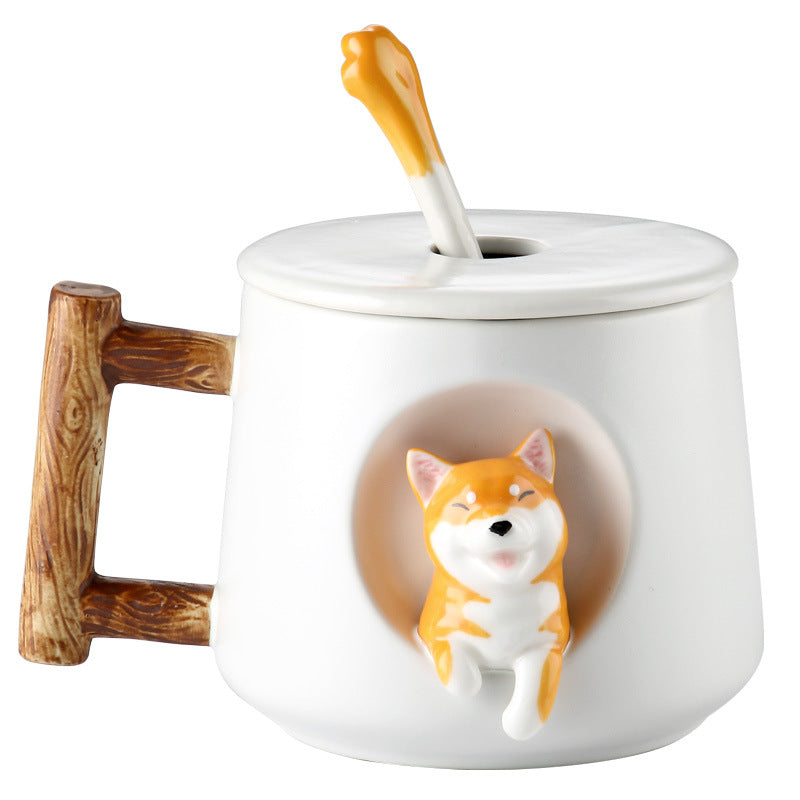 Shiba Inu Ceramic Mug With Lid and Spoon