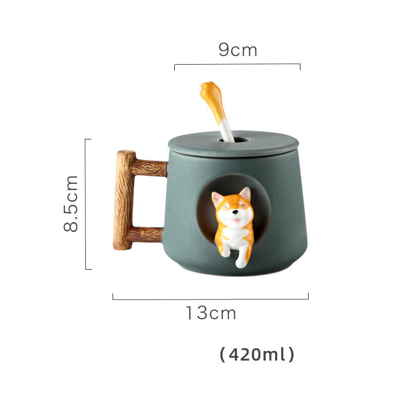 Shiba Inu Ceramic Mug With Lid and Spoon