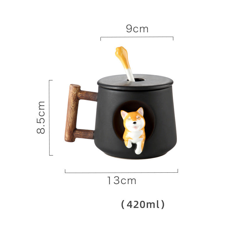 Shiba Inu Ceramic Mug With Lid and Spoon