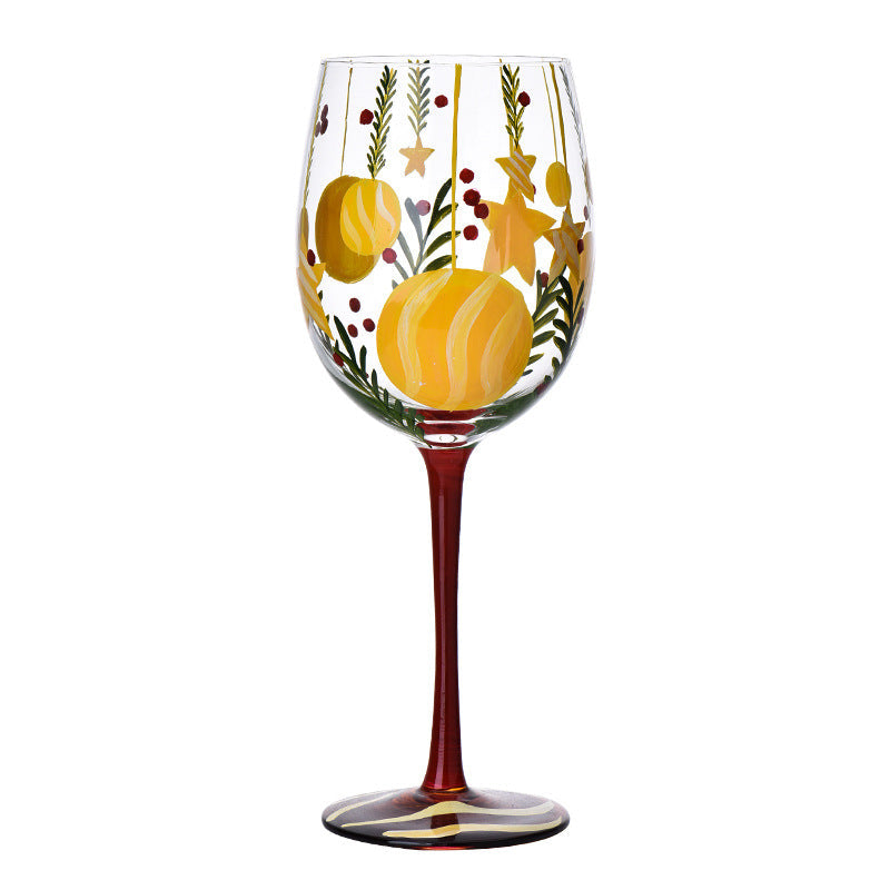 Christmas Wine Glass Hand-Painted Holiday Table Decor