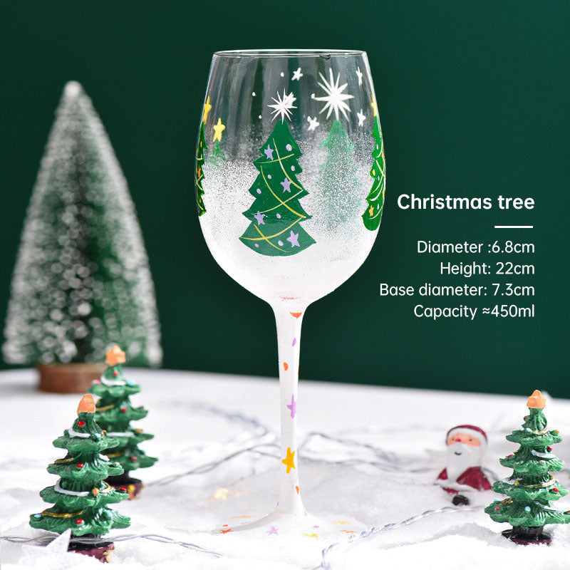 Christmas Wine Glass Hand-Painted Holiday Table Decor