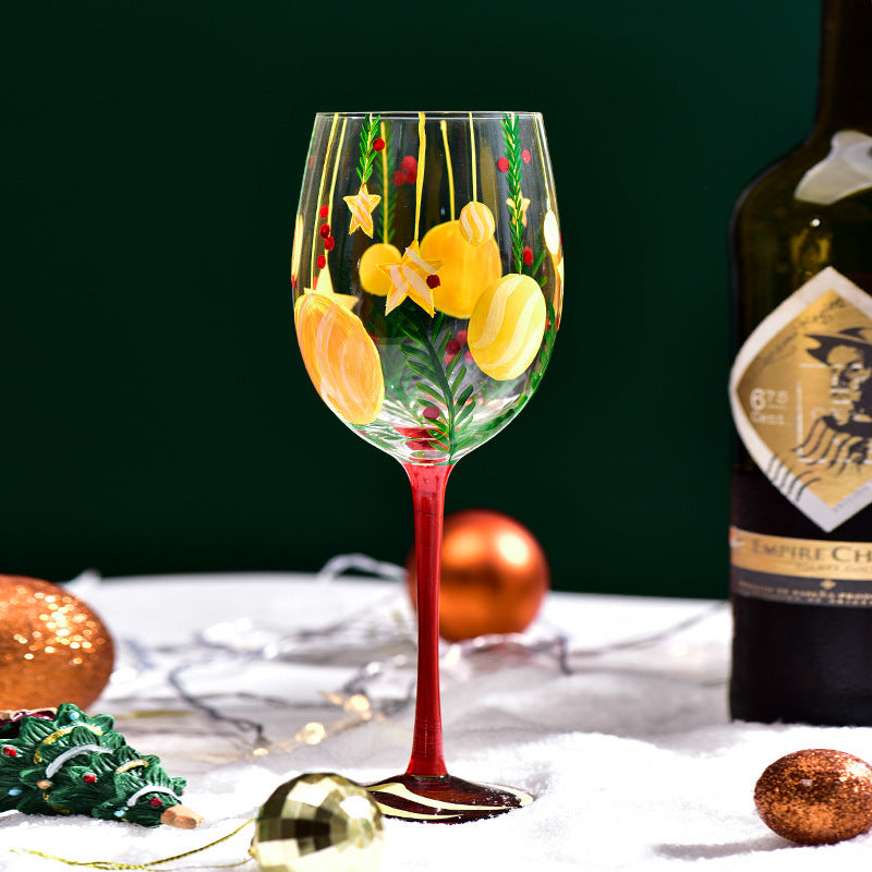 Christmas Wine Glass Hand-Painted Holiday Table Decor