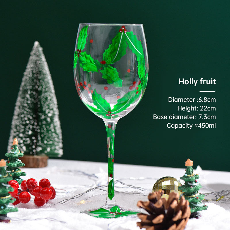 Christmas Wine Glass Hand-Painted Holiday Table Decor
