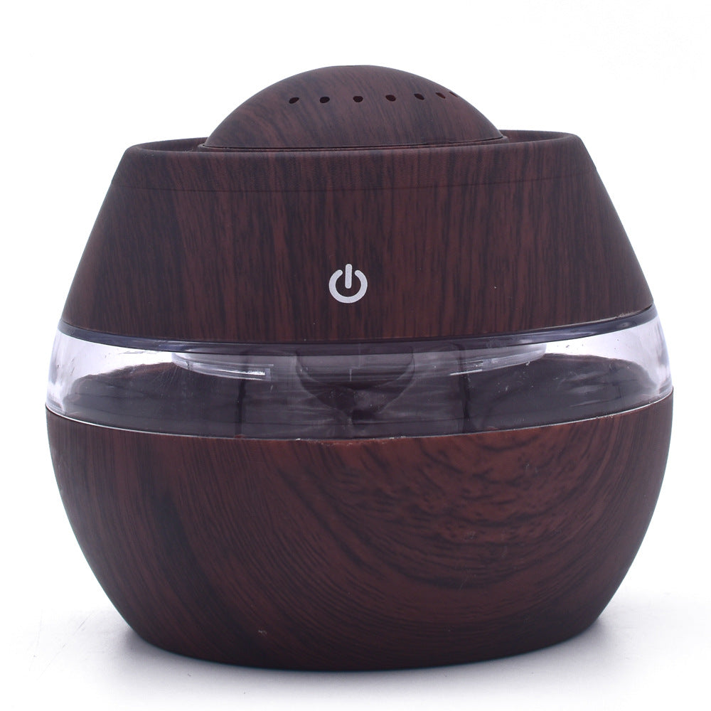 USB Wood-Grain Aroma Humidifier with Ambient LED Light
