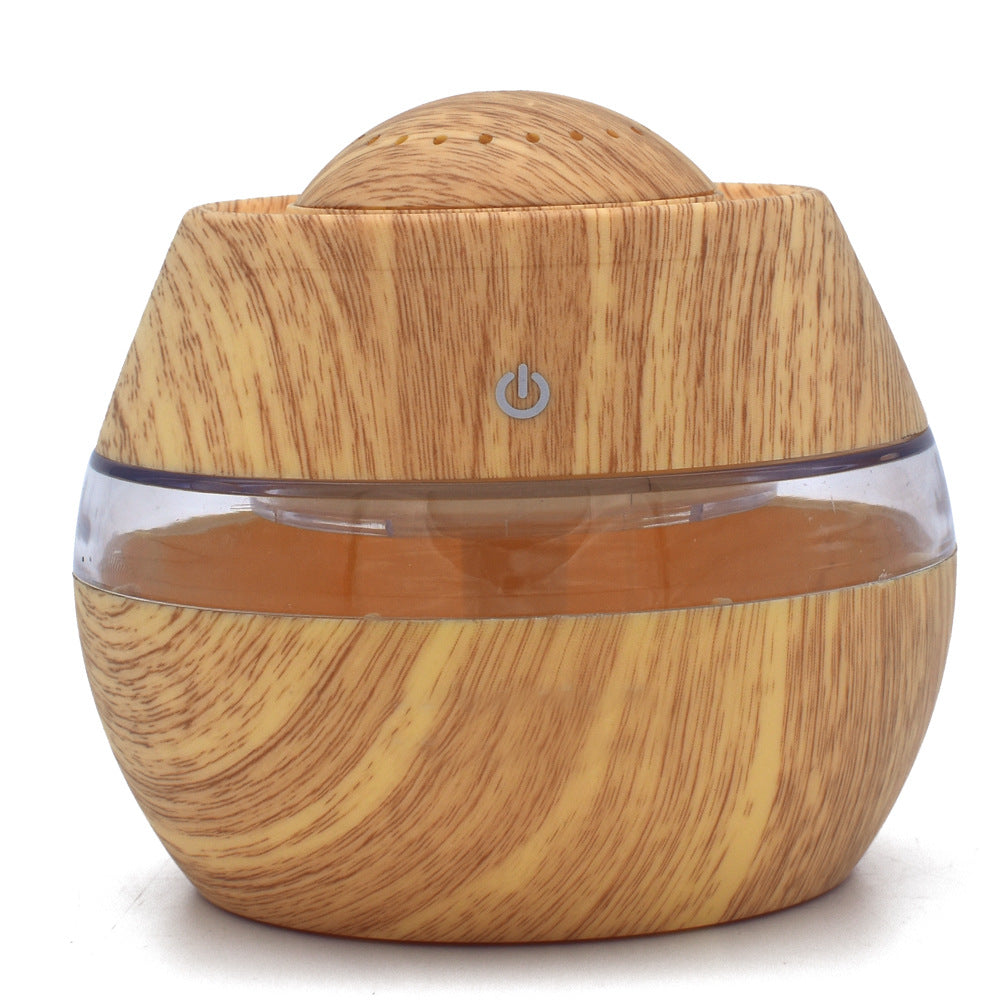 USB Wood-Grain Aroma Humidifier with Ambient LED Light