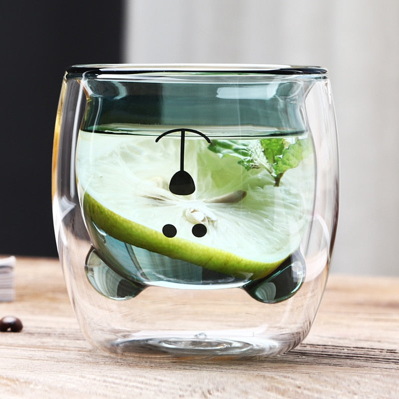Bear Coffee Mug: Double-Wall Glass, Heat-Insulated