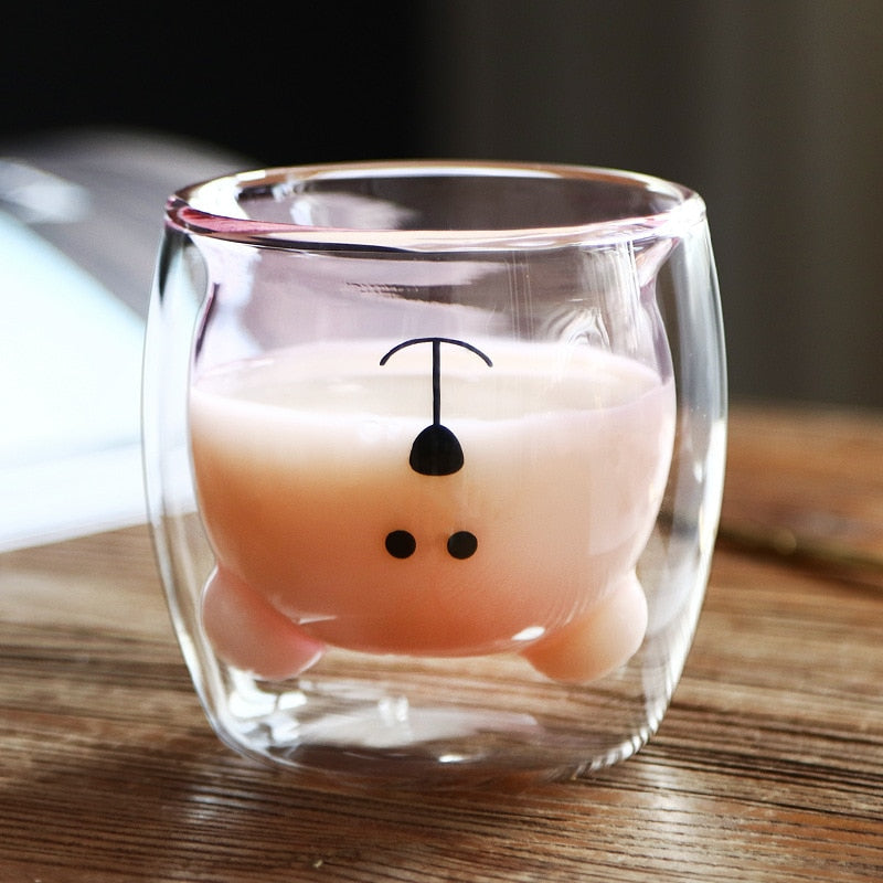 Bear Coffee Mug: Double-Wall Glass, Heat-Insulated