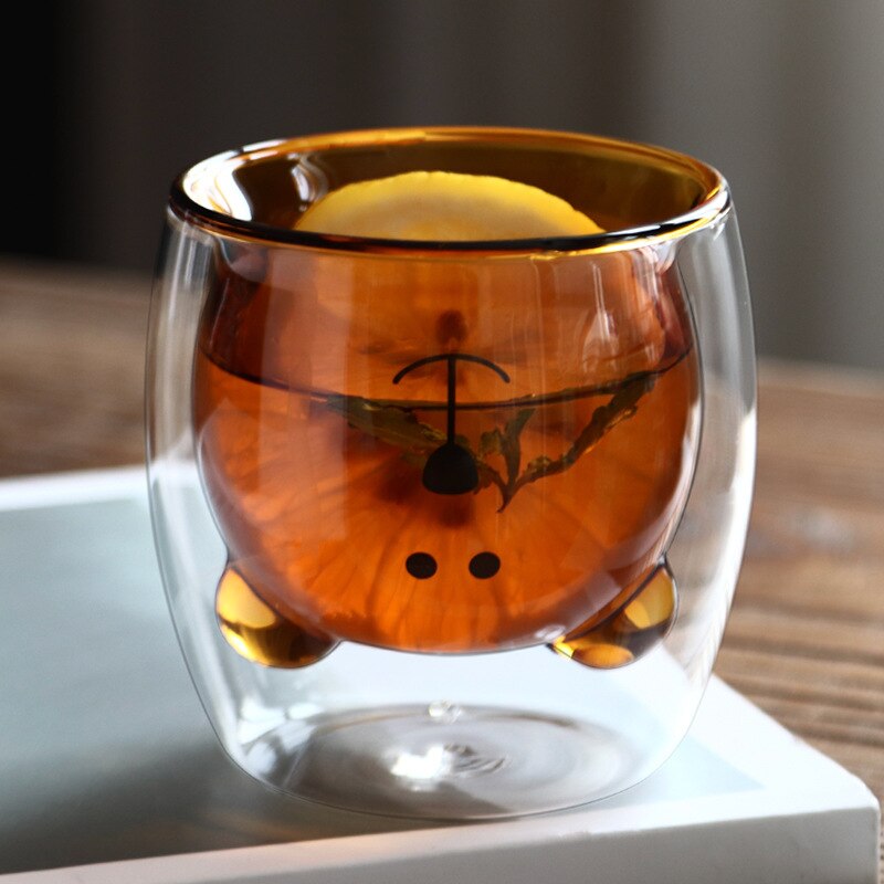 Bear Coffee Mug: Double-Wall Glass, Heat-Insulated