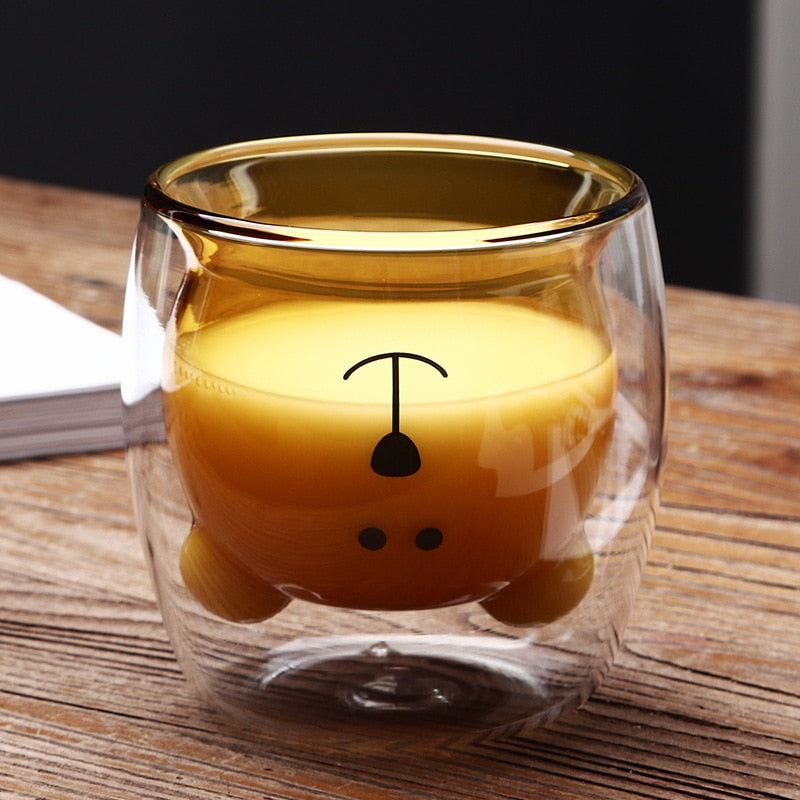 Bear Coffee Mug: Double-Wall Glass, Heat-Insulated