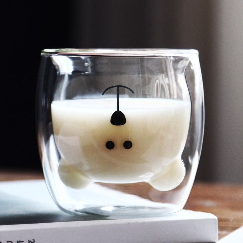 Bear Coffee Mug: Double-Wall Glass, Heat-Insulated