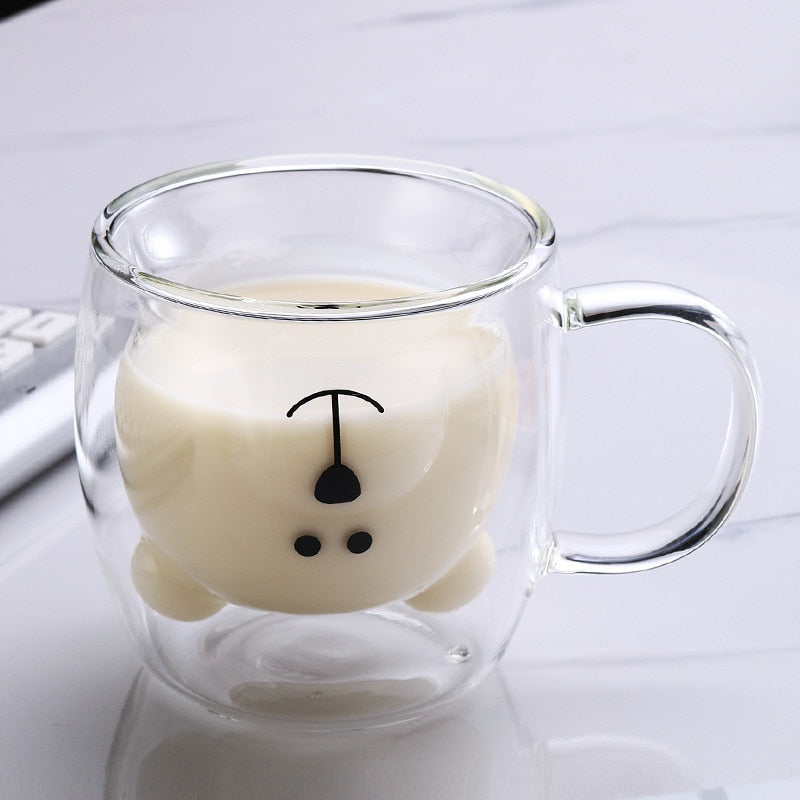 Bear Coffee Mug: Double-Wall Glass, Heat-Insulated