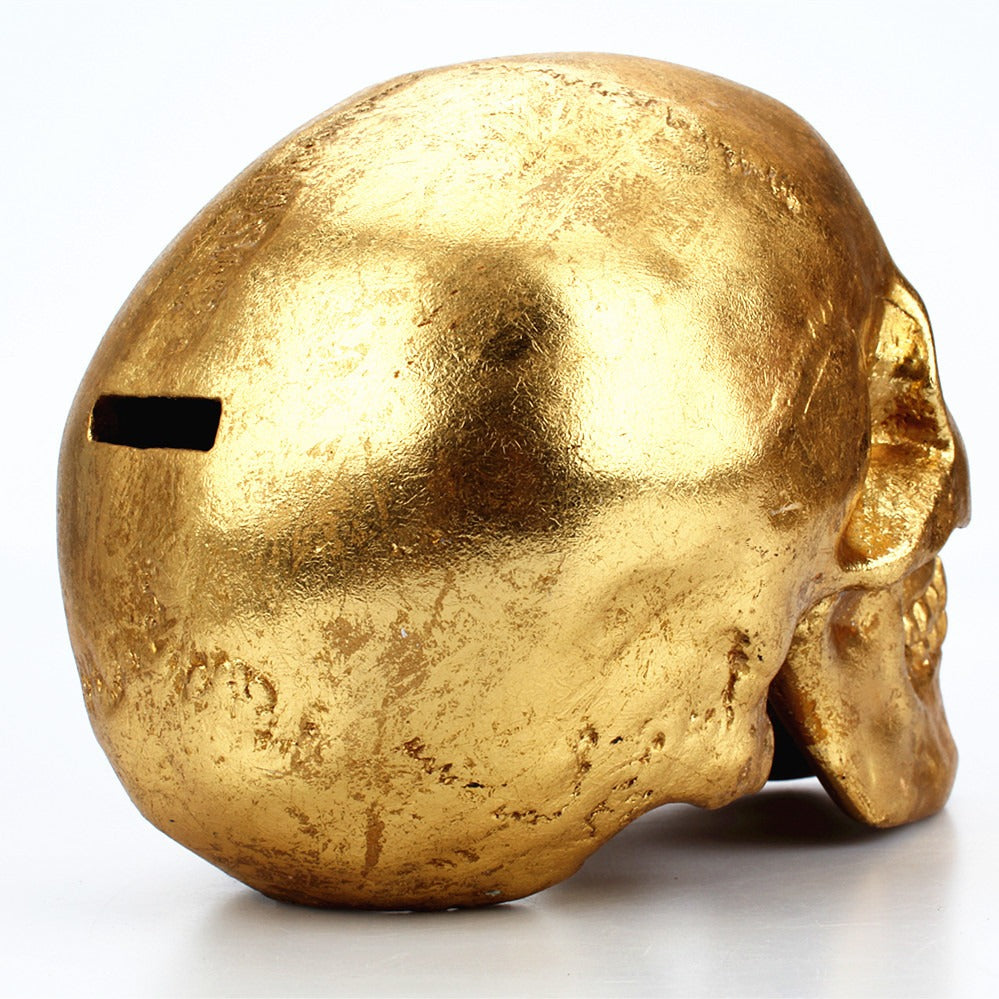 Gold Skull Piggy Bank for Gothic Desktop Decoration
