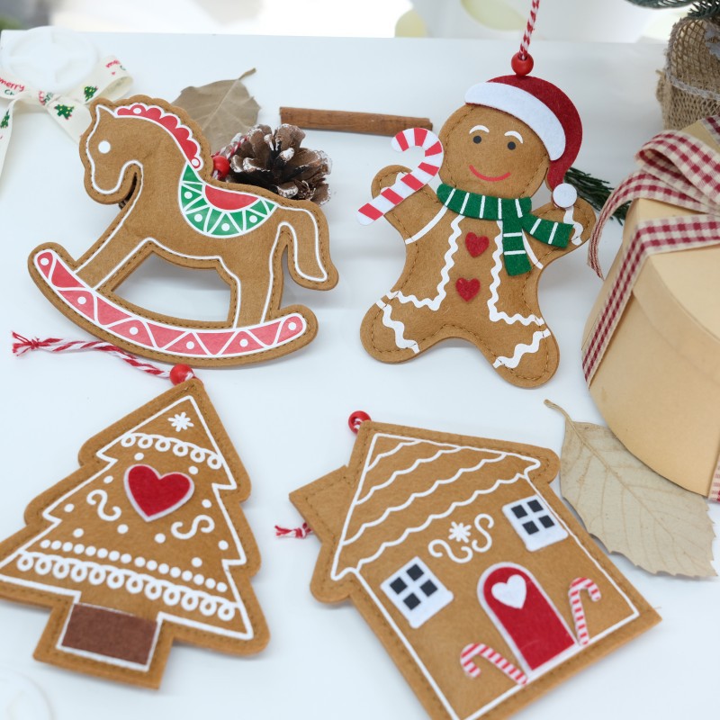 Felt Gingerbread Christmas Ornaments, 4-Piece Set
