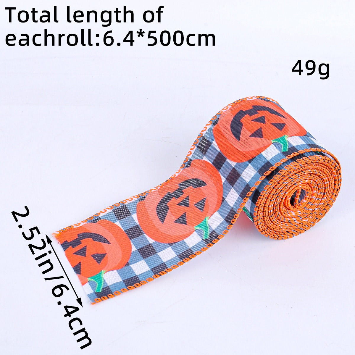 Halloween Ribbon: 5m Woven Checkered Pumpkin Decor