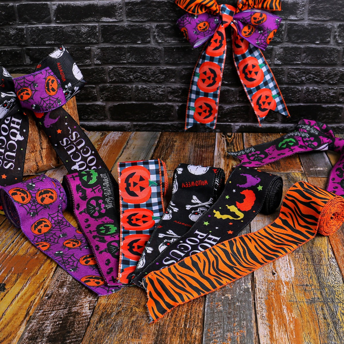 Halloween Ribbon: 5m Woven Checkered Pumpkin Decor