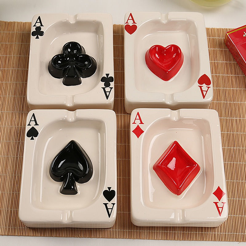 Poker Ceramic Ashtray for Stylish Tabletop Display
