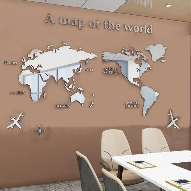 3D World Map Wall Art for Modern Living Room Decor