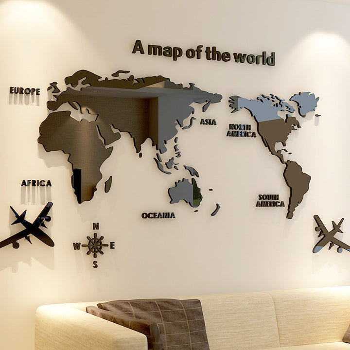 3D World Map Wall Art for Modern Living Room Decor