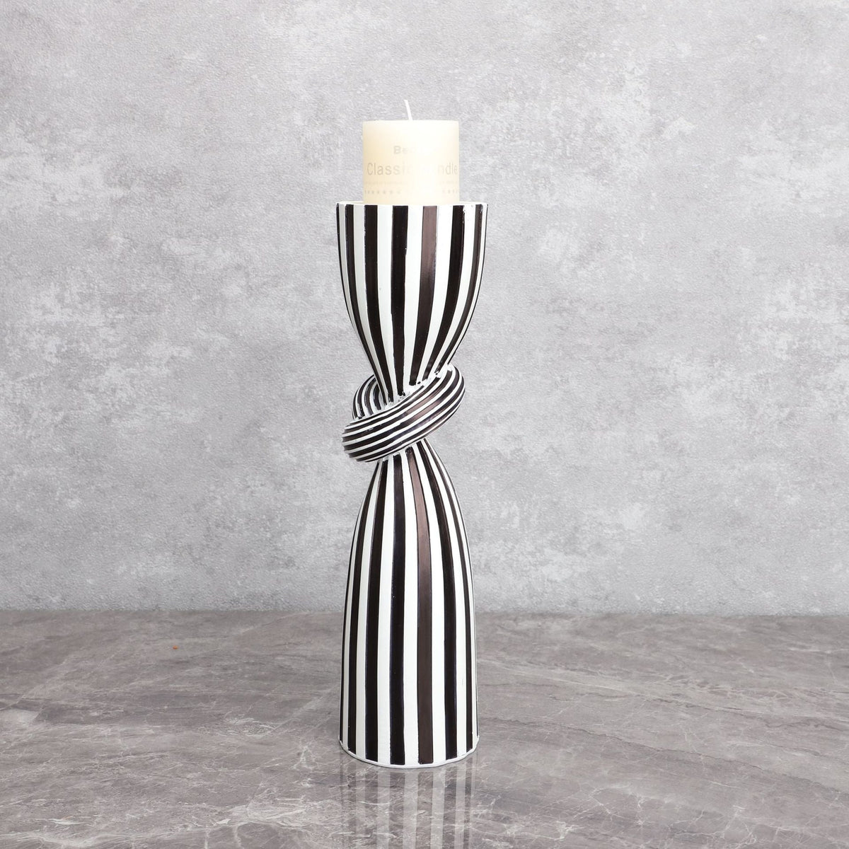 Black and White Striped Resin Candle Holder for Tables