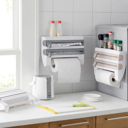 Wall Mount Cling Film and Foil Dispenser with Towel Holder