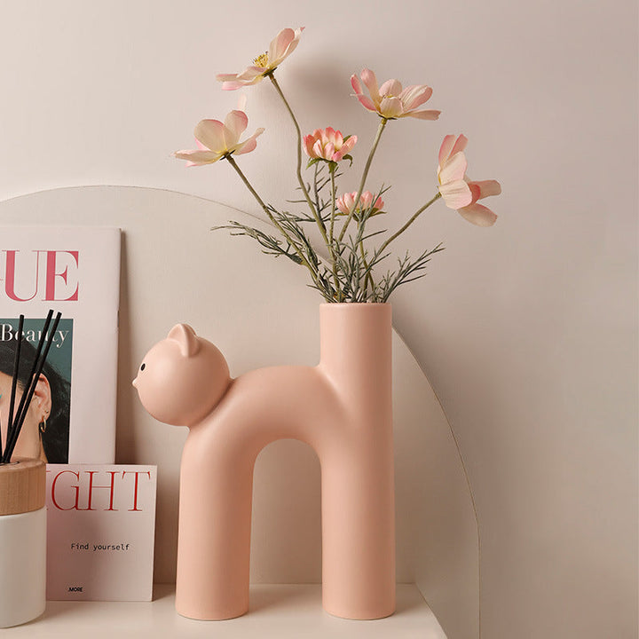 Cat Shaped Ceramic Vase for Playful Flower Display