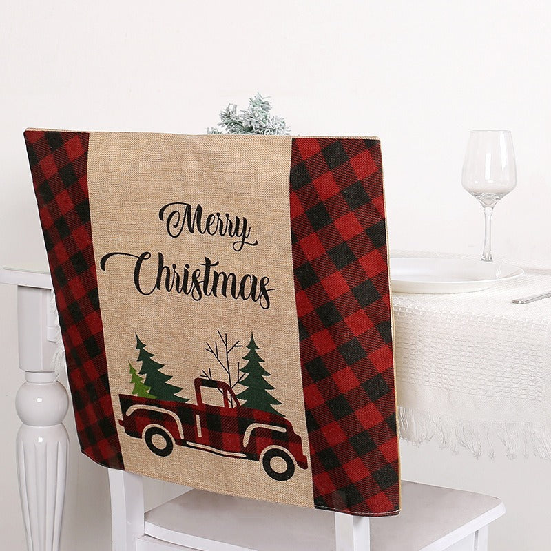 Christmas Linen Chair Cover, Farmhouse Table Decor