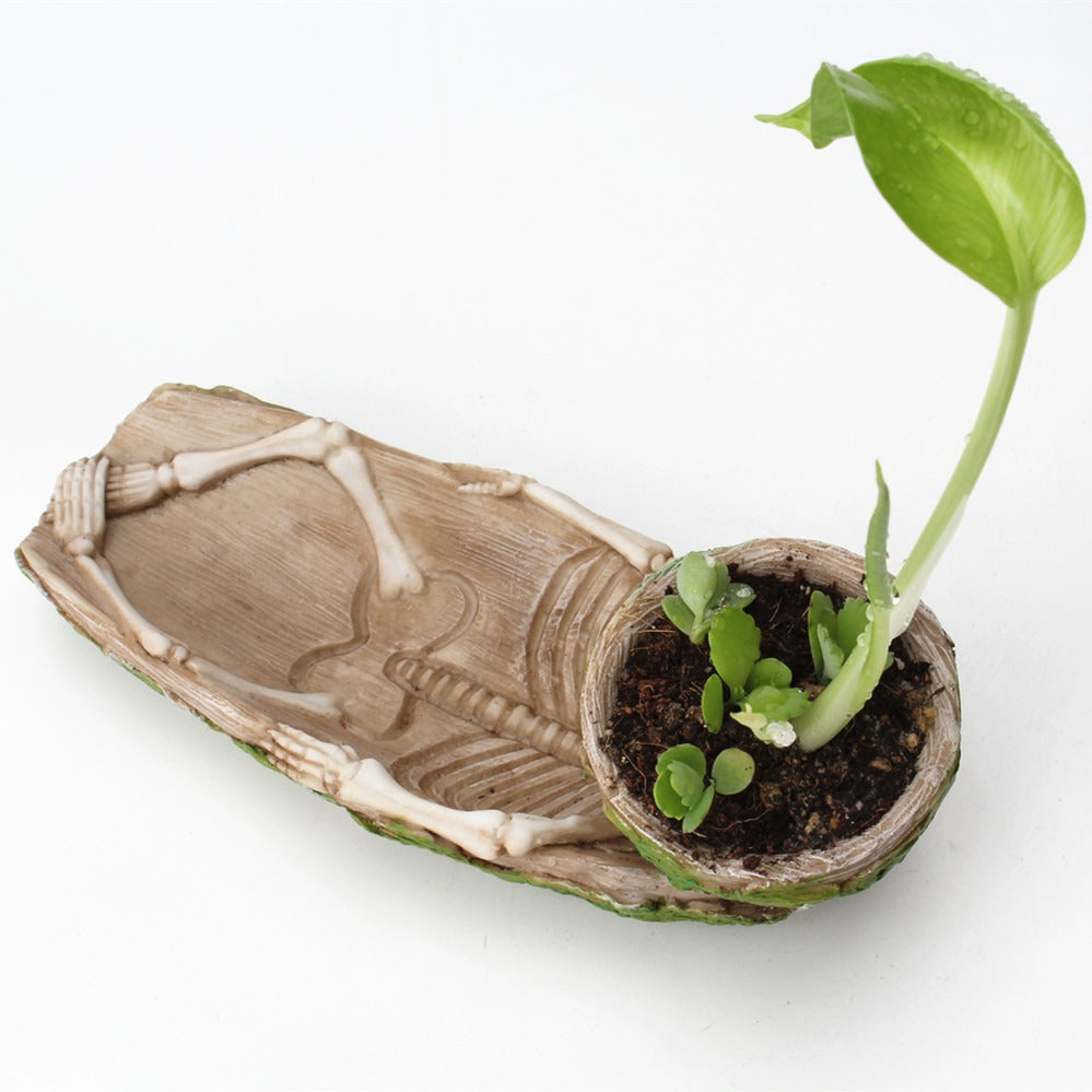 Bone Boat Planter for Playful Sculptural Tabletop Decor
