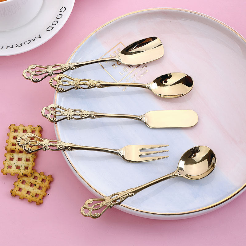 Stainless Steel Dessert Set 5 Piece, Ornate Vintage Style